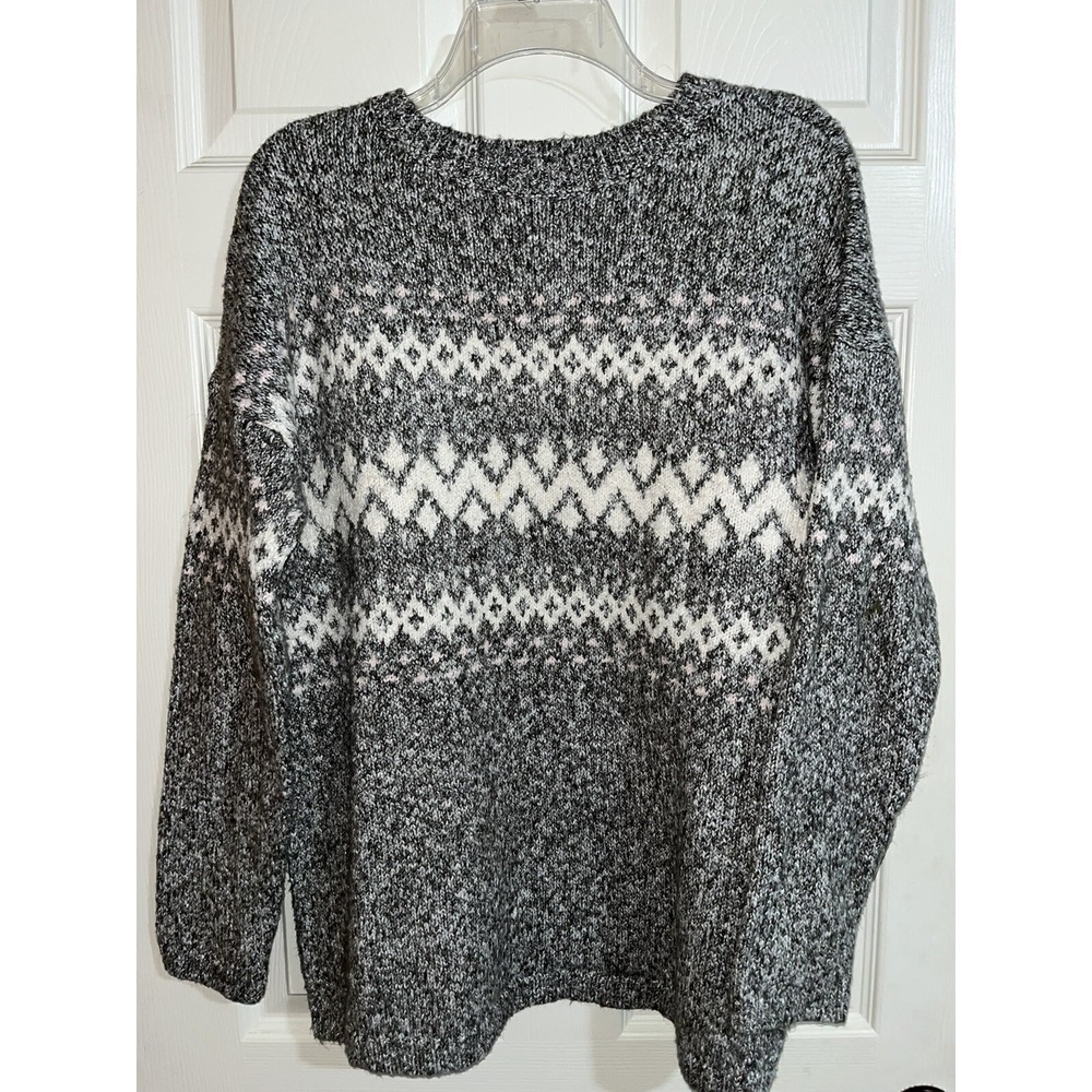 J.Jill Fair Isle Gray Heather Knit Sweater Comfy Women's Size Small , Oversize